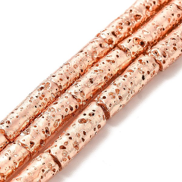 

PandaHall Electroplated Natural Lava Rock Beads Strands, Column, Rose Gold Plated, 13x4mm, Hole: 1mm, about 29~30pcs/strand, 15.35~15.94...