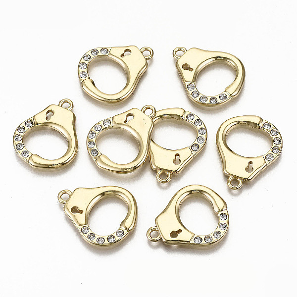 

PandaHall Alloy Pendants, with Rhinestone, Cadmium Free & Nickel Free & Lead Free, Handcuffs Shape, Crystal, Light Gold, 25x20x2.5mm, Hole..., Clear