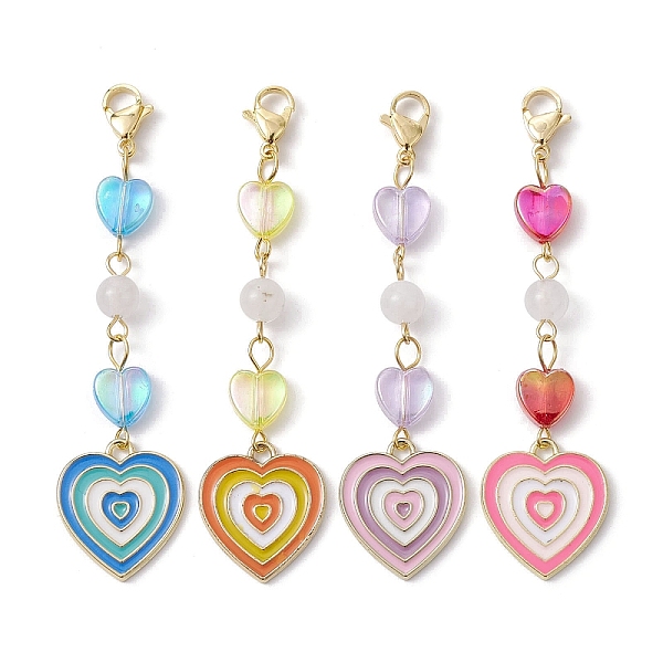 

PandaHall Heart Alloy Enamel Pendant Decorations, with 304 Stainless Steel Lobster Claw Clasps and Acrylic Beads, Mixed Color, 74mm..., Multicolor