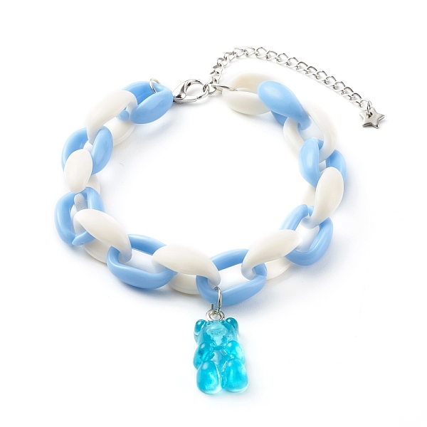 

PandaHall Resin Bear Charm Bracelets, with Acrylic Cable Chains and Alloy Lobster Claw Clasps, Platinum, Light Sky Blue, Inner Diameter: 2...