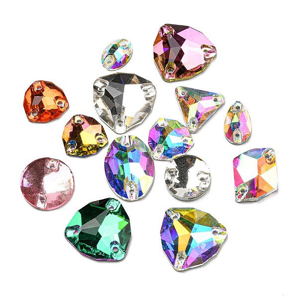 

PandaHall Sew on Rhinestone, Faceted Glass Rhinestone, Flat Back & Back Plated, Mixed Shapes, Mixed Color, 10~18x7~17x3~5mm, Hole: 0.9~1.2mm..., Multicolor