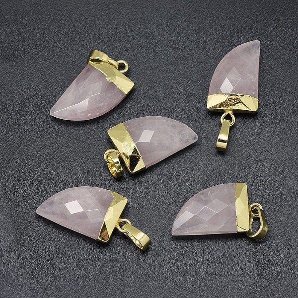 

PandaHall Natural Rose Quartz Pendants, with Long-Lasting Plated Brass Findings, Faceted, Scabbard, Golden, 19.5x11x5mm, Hole: 3.5x5.5mm...