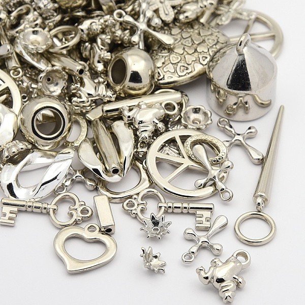 

PandaHall Mixed Style CCB Plastic Beads/Pendants, Platinum, 9~30x5~30x5~21mm, Hole: 1~9mm Plastic Others