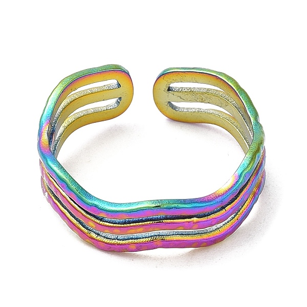 

PandaHall Ion Plating(IP) 304 Stainless Steel Triple Line Open Cuff Ring for Women, Rainbow Color, US Size 7(17.3mm) 304 Stainless Steel