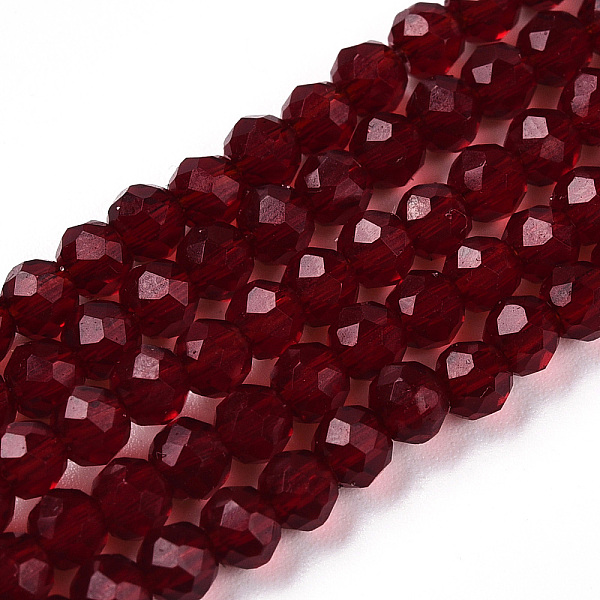 

PandaHall Glass Beads Strands, Faceted, Rondelle, Dark Red, 3.5x3mm, Hole: 0.4mm, about 113~115pcs/strand, 32~33cm Glass Rondelle