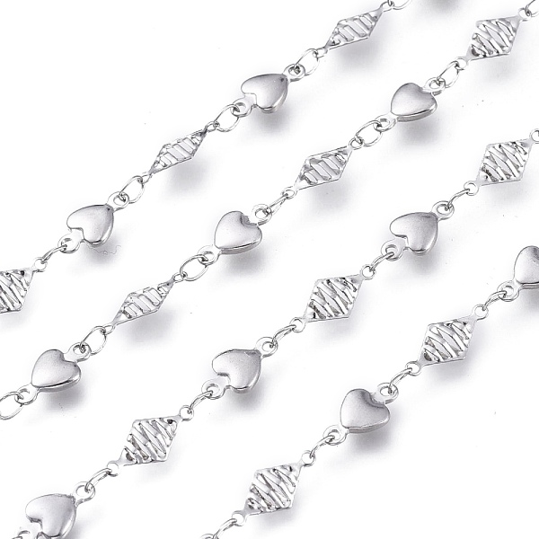 

PandaHall 304 Stainless Steel Heart & Rhombus Link Chains, Textured, Soldered, Stainless Steel Color, Heart: 10x5x1.5mm, Rhombus...