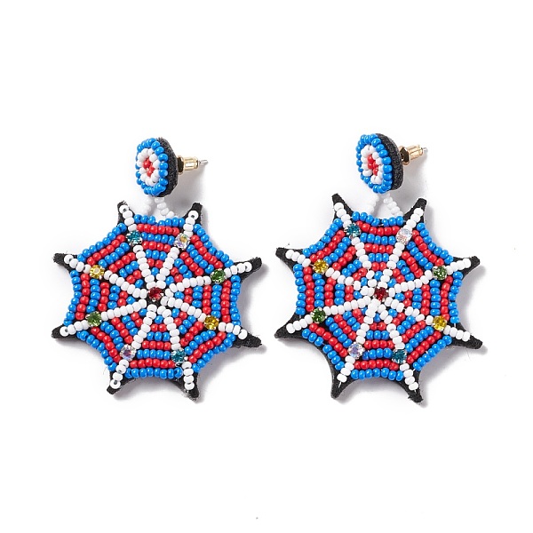 

PandaHall Halloween Spider Web Glass Seed Braided Dangle Stud Earrings, 316 Stainless Steel Wraped Jewelry for Women, Colorful, 62mm, Pin..., Red