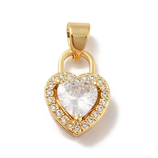

PandaHall Brass Micro Pave Cubic Zirconia Pendants, Cadmium Free & Lead Free, Long-Lasting Plated, Lock with Heart, Clear, Real 18K Gold...
