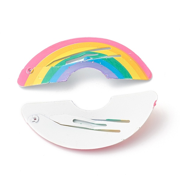 

PandaHall Baking Painted Iron Snap Hair Clips, for Children's Day, Rainbow, Colorful, 55.5x22.5x2mm Iron
