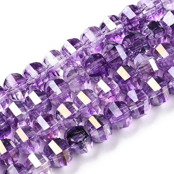 

PandaHall Transparent Electroplate Glass Beads Strands, AB Color Plated, Faceted, Round, Dark Orchid, 8x6mm, Hole: 1.2mm, about 60pcs/strand..., Purple