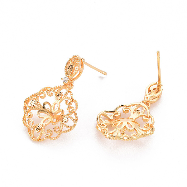 

PandaHall Brass Micro Pave Clear Cubic Zirconia Earring Findings, for Half Drilled Beads, Nickel Free, Flower, Real 18K Gold Plated...