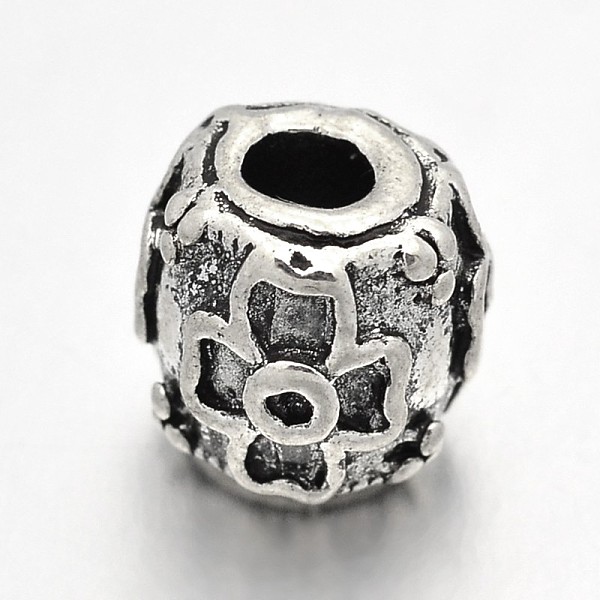 

PandaHall Tibetan Style Alloy Barrel with Flower Beads, Cadmium Free & Lead Free, Antique Silver, 8x8mm, Hole: 3mm, about 500pcs/1000g Alloy...