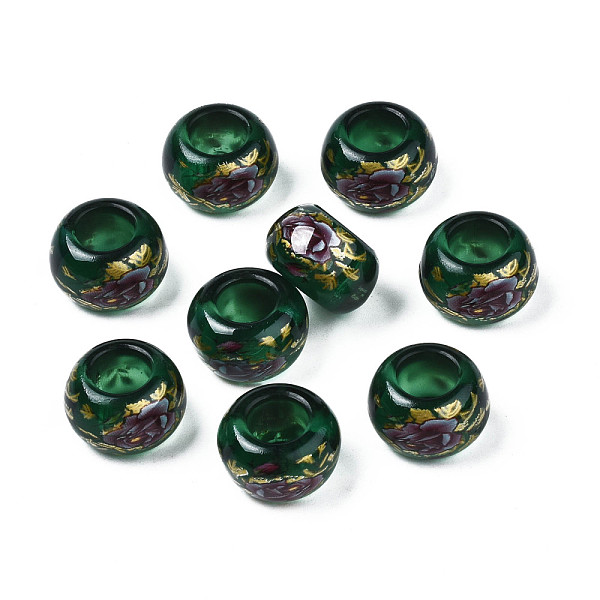 

PandaHall Flower Printed Transparent Acrylic Rondelle Beads, Large Hole Beads, Green, 15x9mm, Hole: 7mm Acrylic Rondelle Green