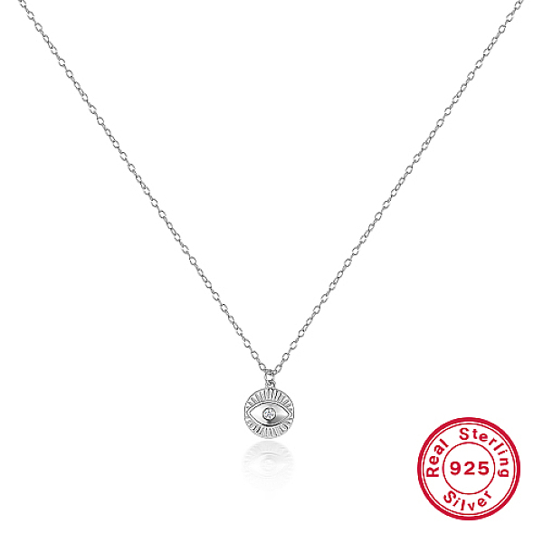 

PandaHall Rhodium Plated 925 Sterling Silver Evil Eye Pendant Necklaces, with Clear Cubic Zirconia, Platinum, 15.35 inch(39cm) Sterling...