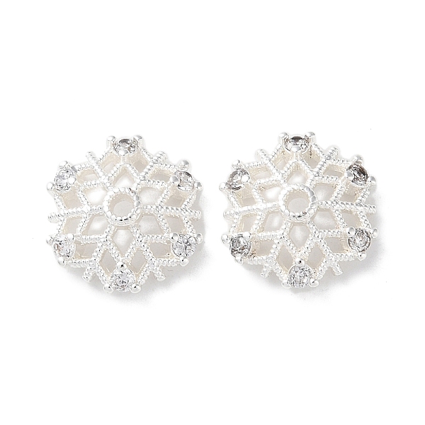 

PandaHall Rack Plating Brass with Clear Cubic Zirconia Bead Caps, Long-Lasting Plated, Snowflake, Silver, 12x11x3.5mm, Hole: 1.4mm...