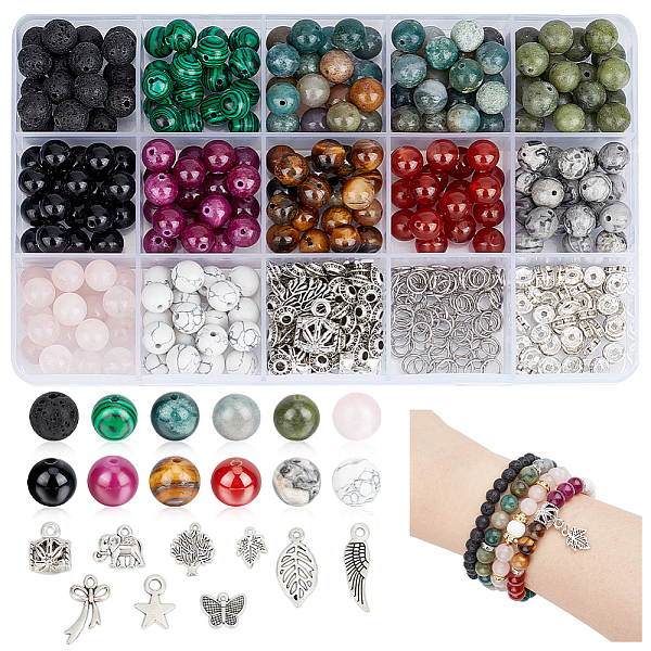 

PandaHall AHADERMAKER DIY Jewelry Making Finding Kit, Including Natural & Synthetic Mixed Gemstone Round Beads, Rhinestone Spacer Beads..., Multicolor