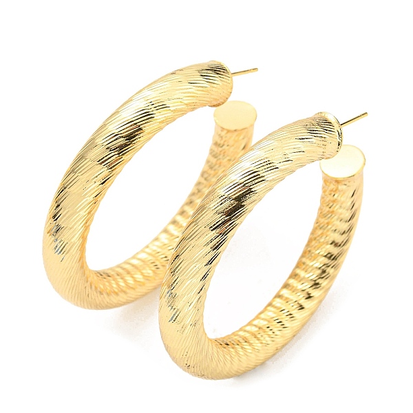 

PandaHall Rack Plating Brass Round Stud Earrings, Half Hoop Earrings, Cadmium Free & Lead Free, Real 18K Gold Plated, 49x7.5mm Brass Round