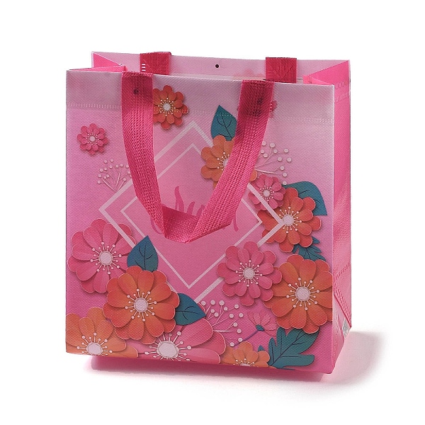PandaHall Mother's Day Theme Printed Flower Non-Woven Reusable Folding Gift Bags with Handle, Portable Waterproof Shopping Bag for Gift...