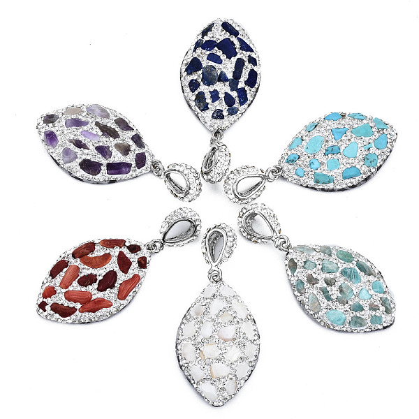 

PandaHall Polymer Clay Rhinestone Pendants, with Gemstone Chip/Natural Shell Chip and PU Leather, Horse Eye, Platinum, PP12(1.8~1.9mm)..., Clear