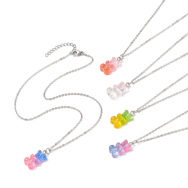 

PandaHall Resin Bear Pendant Necklace, 304 Stainless Steel Jewelry for Women, Mixed Color, 15.83 inch(40.2cm) Resin Multicolor