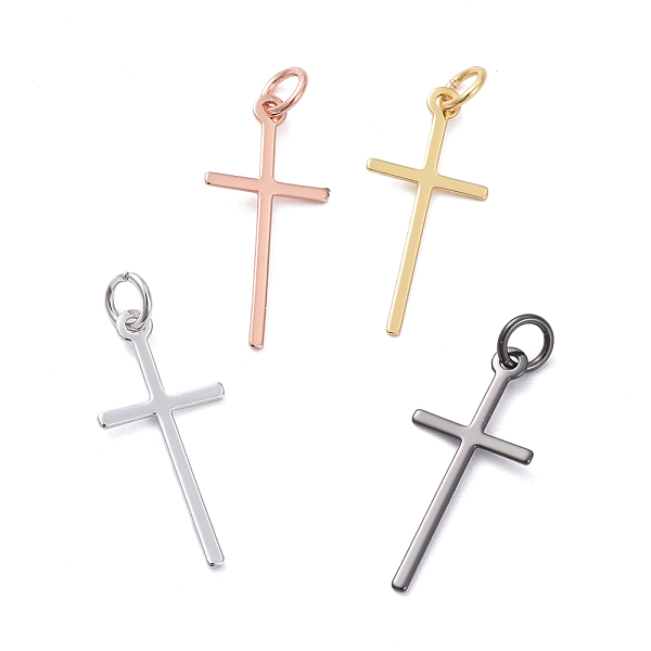 

PandaHall Brass Pendants, Long-Lasting Plated, Cross, Real 18K Gold Plated, Mixed Color, 23x10.5x0.6mm, Hole: 3.2mm Brass Cross