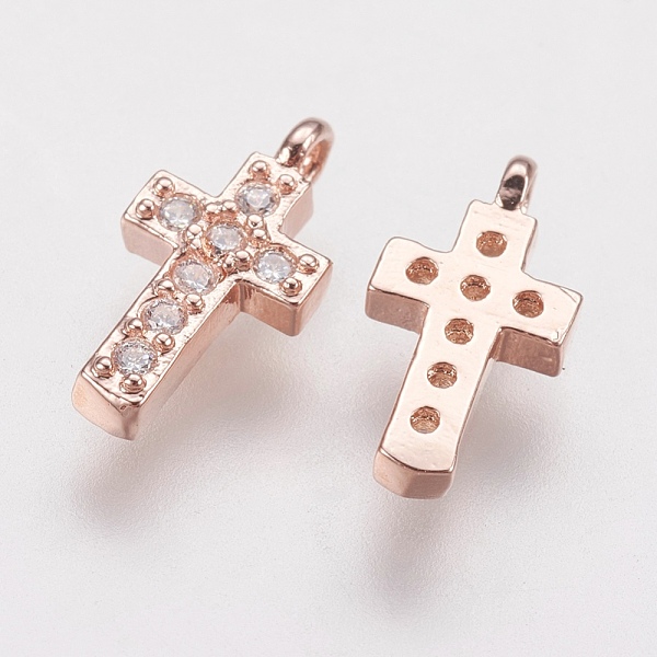 

PandaHall Brass Micro Pave Cubic Zirconia Tiny Cross Charms, Rose Gold, 10x5x2mm, Hole: 1mm Brass+Cubic Zirconia Cross Clear