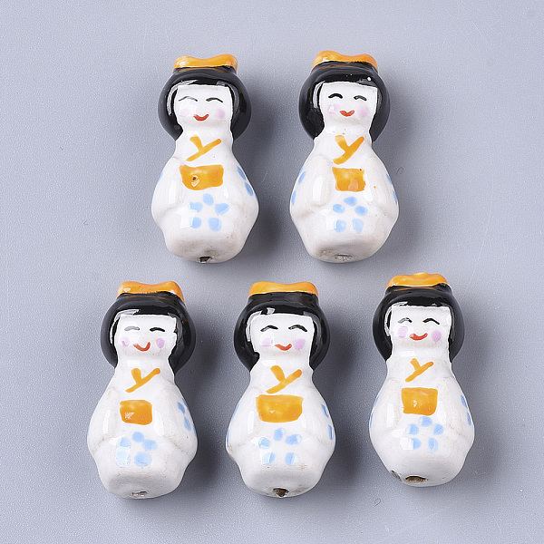 

PandaHall Handmade Porcelain Beads, Famille Rose Style, Japanese Kokeshi Doll Shape, Light Sky Blue, 27.5~28.5x13.5~14.5x12mm, Hole...
