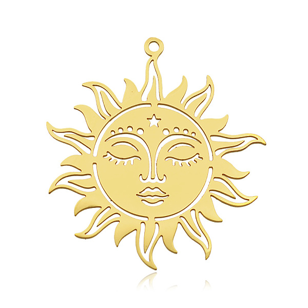 

PandaHall 304 Stainless Steel Pendants, Laser Cut, Vacuum Plating, Sun, Golden, 37.5x35x1mm, Hole: 1.6mm 304 Stainless Steel Sun
