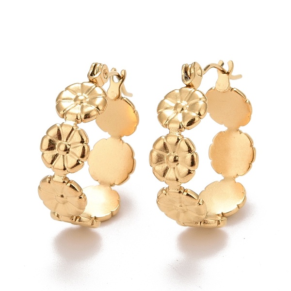 

PandaHall Ion Plating(IP) Flower 304 Stainless Steel Hoop Earrings for Women, Golden, 21.5x19.8x7mm, Pin: 0.6mm 304 Stainless Steel Flower