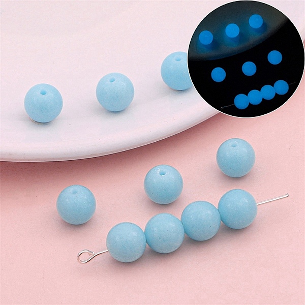 

PandaHall Luminous Glass Glow in the Dark Beads, Round, Light Sky Blue, 6mm, 20pcs/bag Glass Round