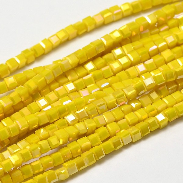 

PandaHall Faceted Cube Full Rainbow Plated Electroplate Glass Beads Strands, Yellow, 2.5x2.5x2.5mm, Hole: 0.8mm, about 185pcs/strand, 15.7...