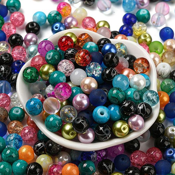 

PandaHall Opaque Spray Painted Glass Beads, Round, Mixed Color, 8mm, Hole: 1.2~1.5mm Glass Round Multicolor
