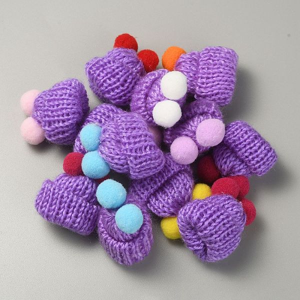 

PandaHall Woolen Crochet Mini Hat with Double Pom Pom Ball, Ornament Accessories, Dark Orchid, 35x31x28mm Wool Hat
