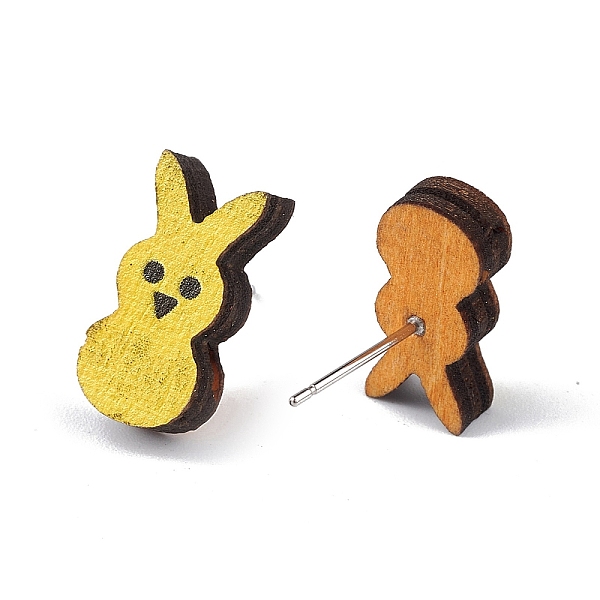 

PandaHall Natual Wood Easter Stud Earrings, 316 Stainless Steel Jewelry for Women, Rabbit Pattern, 15x7mm, Pin: 0.6mm Wood Rabbit