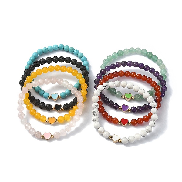 

PandaHall Natural & Synthetic Gemstone Round Beaded Stretch Bracelets, Alloy Enamel Heart Bracelet for Women, Inner Diameter: 2-1/8 inch...