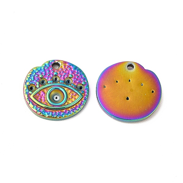 

PandaHall Ion Plating(IP) 304 Stainless Steel Pendant Rhineatone Settings, Flat Round with Eye, Rainbow Color, Fit for 1.4mm and 3mm...