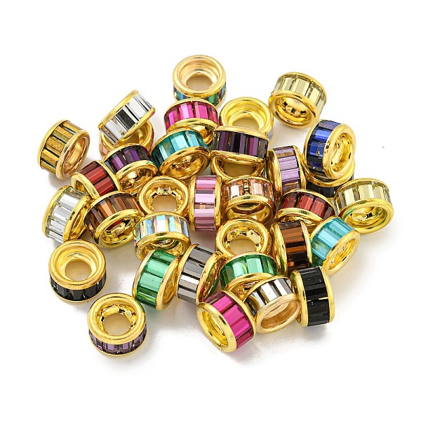 

PandaHall Brass European Beads, with Glass, Large Hole Beads, Long-Lasting Plated, Lead Free & Cadmium Free, Flat Round, Mixed Color, Real..., Multicolor