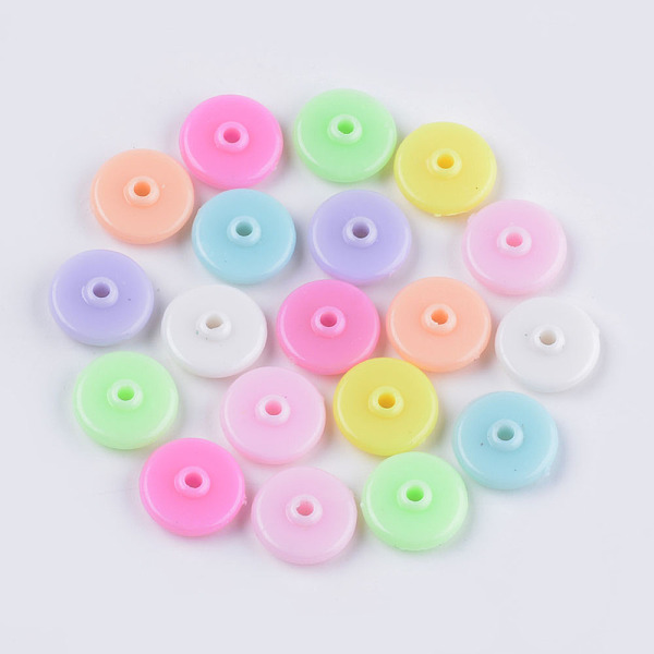 

PandaHall Opaque Acrylic Beads, Flat Round, Mixed Color, 12x4mm, Hole: 1.8mm, about 2170pcs/500g Acrylic Flat Round Multicolor