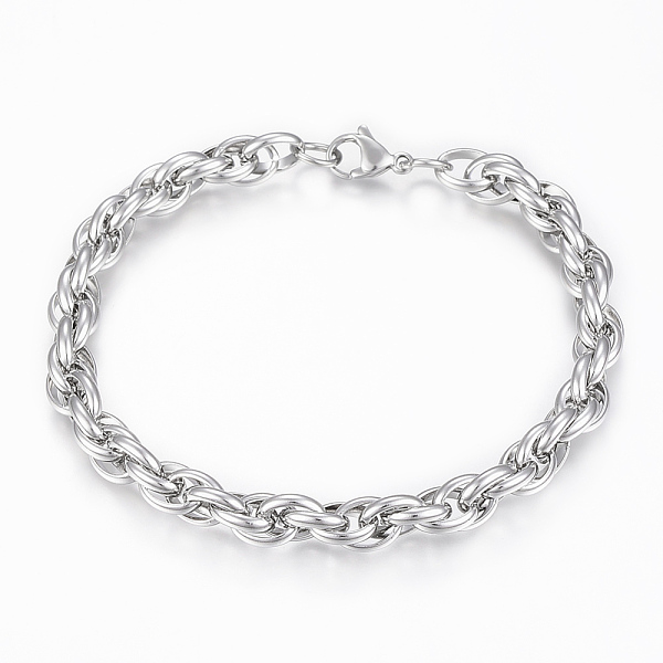 

PandaHall 201 Stainless Steel Rope Chain Bracelets, with Lobster Claw Clasps, Stainless Steel Color, 9 inch(230mm) 201 Stainless Steel