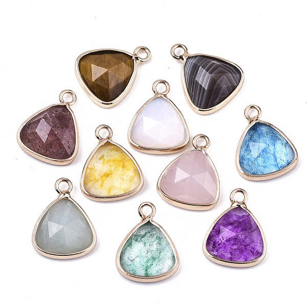 

PandaHall Natural & Synthetic Mixed Gemstone/Glass Charms, with Light Gold Plated Brass Edge and Loop, Triangle, Faceted, Mixed Color..., Multicolor