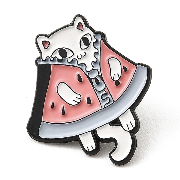 

PandaHall Alloy Enamel Pin, Cute Cartoon on Brooches, Electrophoresis Black, Watermelon & Cat, 28x25x1.3mm Alloy+Enamel Watermelon