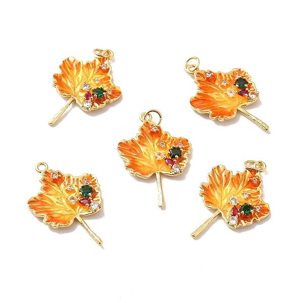 

PandaHall Autumn Theme Rack Plating Brass Micro Pave Cubic Zirconia Pendants, Cadmium Free & Lead Free & Nickle Free, with Enamel and Jump...