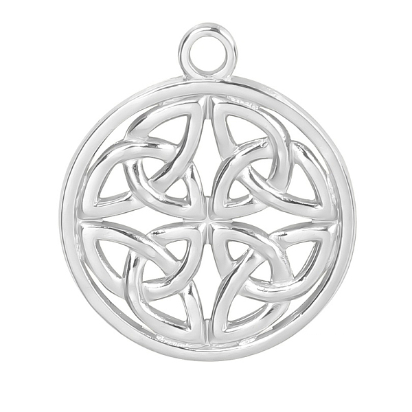 

PandaHall 201 Stainless Steel Pendants, Hollow, Flat Round with Trinity Knot Charms, Stainless Steel Color, 24x20x2mm, Hole: 2mm 201...