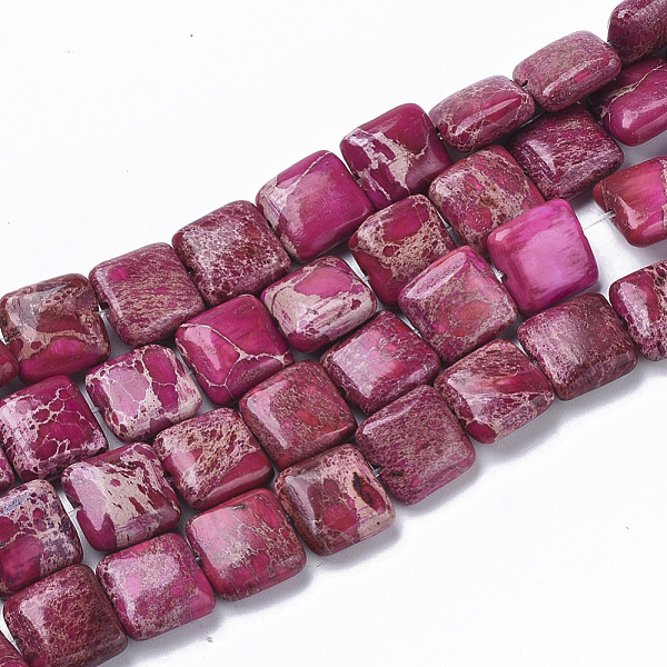 

PandaHall Natural Imperial Jasper Beads Strands, Dyed, Flat Slice Square Beads, Hot Pink, 10x10x4mm, Hole: 1mm, about 38~40pcs/Strand, 15.16...