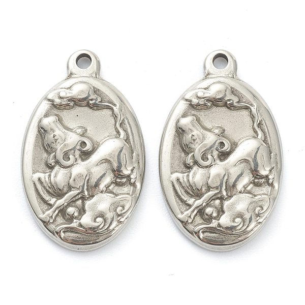 

PandaHall 304 Stainless Steel Pendants, Oval with Ox, Stainless Steel Color, 25x15x3mm, Hole: 1.6mm 304 Stainless Steel Oval