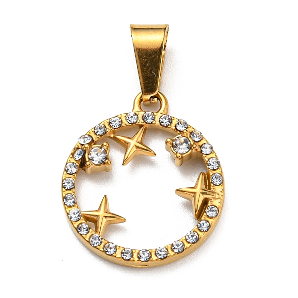 

PandaHall Vacuum Plating 304 Stainless Steel Pendants, with Rhinestone, Ring with Star Charm, Golden, 19x17x3mm, Hole: 7x3mm Stainless...
