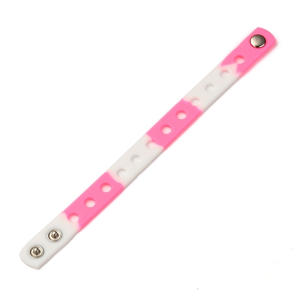 

PandaHall Unisex Silicone Cord Bracelets, with Platinum Plated Iron Findings, Hot Pink, 8-3/8 inch(21.3cm) Silicone