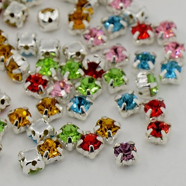 

PandaHall Sew on Rhinestone, Grade A Glass Rhinestone, with Brass Prong Settings, Garments Accessories, Silver Color Plated Metal Color..., Multicolor