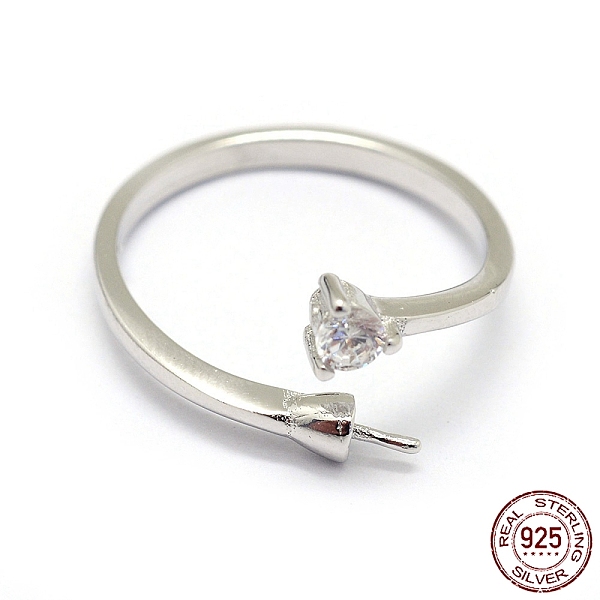 

PandaHall Rhodium Plated 925 Sterling Silver Finger Ring Components, For Half Drilled Beads, with Cubic Zirconia, Platinum, Size 7, 17mm..., Clear