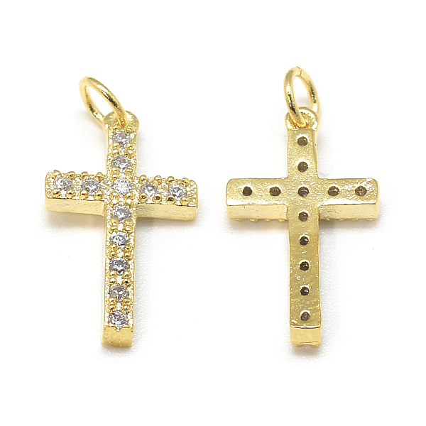 

PandaHall DIY Brass Micro Pave Cubic Zirconia Charms, Cross, Golden, 16x9x2mm, Hole: 2.5mm Brass+Cubic Zirconia Cross